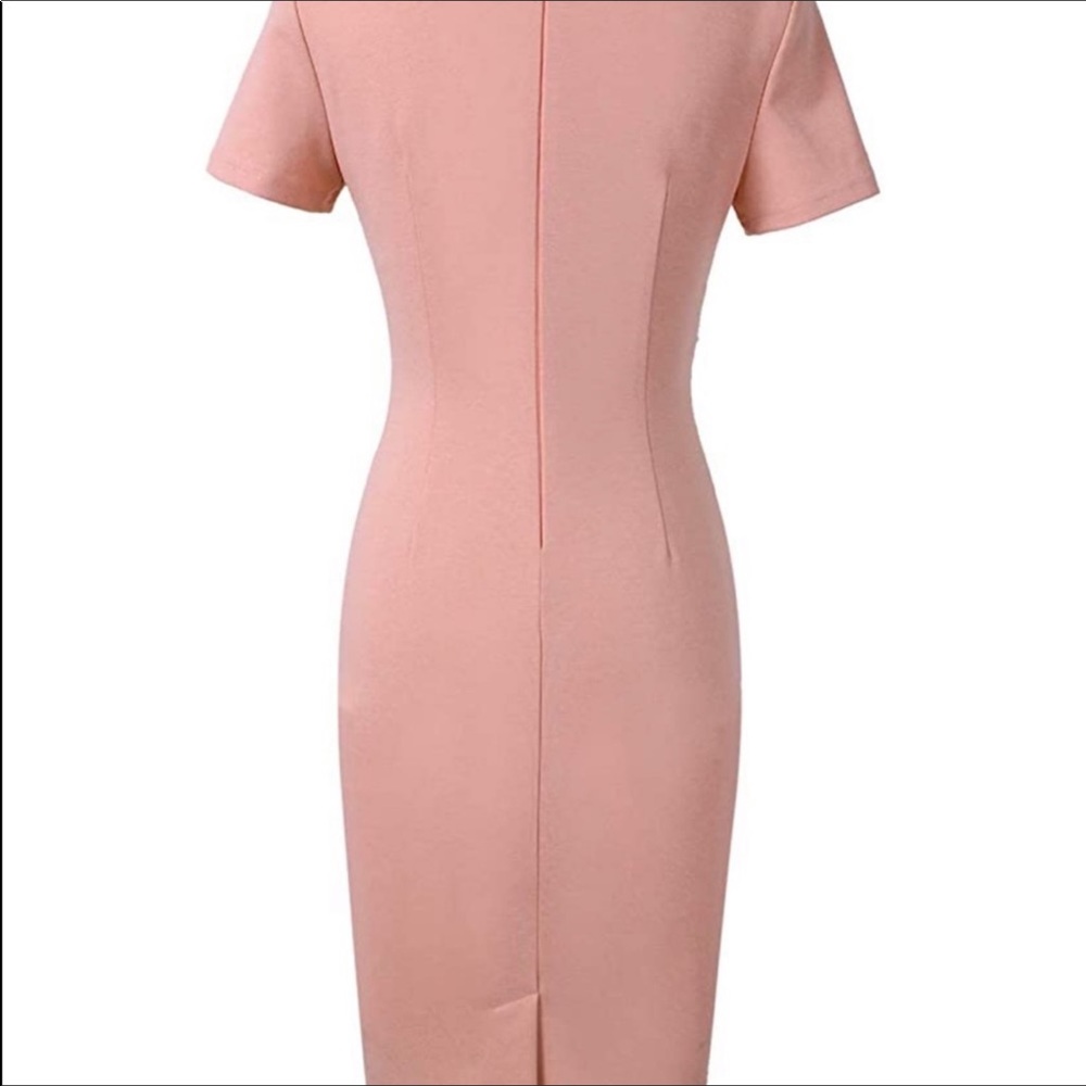 NWT bow pleat waist sheath vintage blush dress Med - Picture 6 of 10